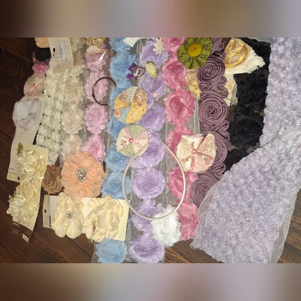 Fabric Flowers Mixed Media Craft Supplies Chipboard Sewing Hairbows Headband